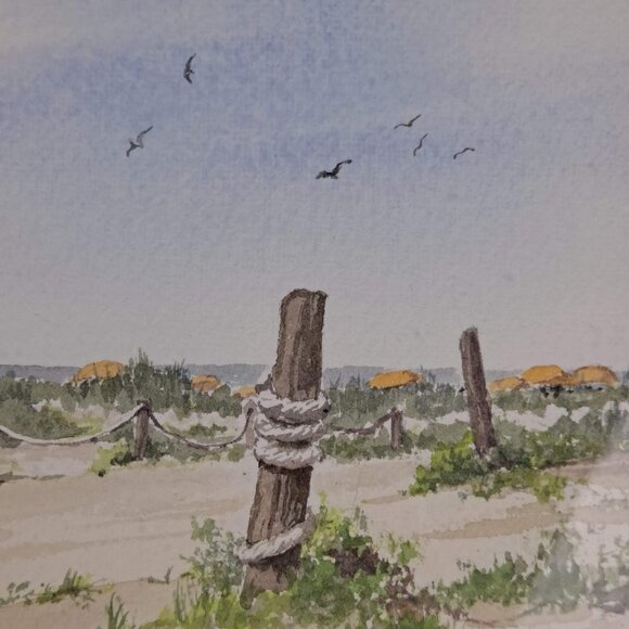 Watercolor Print Beach Scene Silver Frame w/Glass Artist Signed Lukovic - Picture 4 of 7